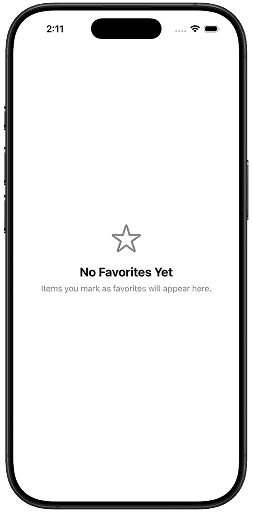 empty favorites screen example output