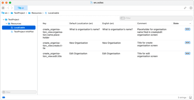 xcloc file opened in xcode