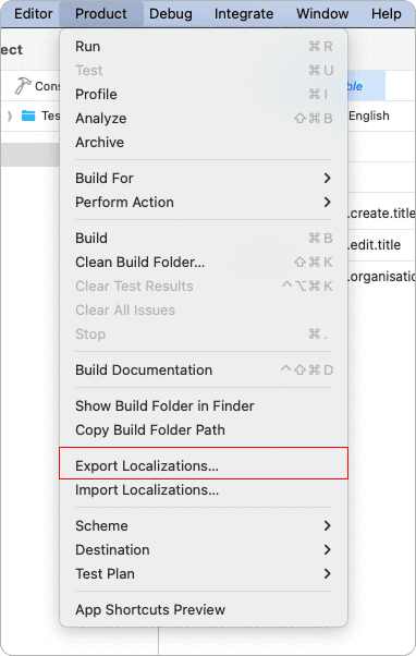 select export localizations