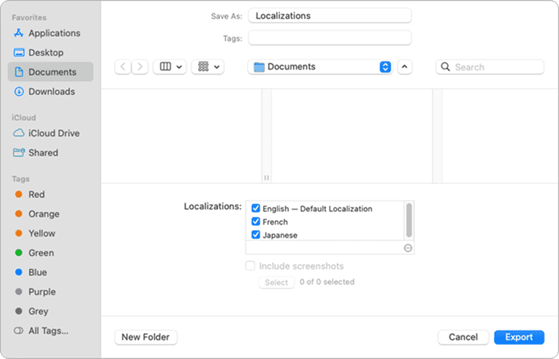 export localization dialog